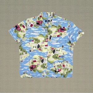 Vintage 00s Y2K Crazy Horse Liz Claiborne Blue Green Americana Flag Shirt